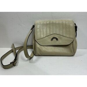 Bettina Made In Italy Handbag Beige Italian Leather‎ Crossbody Purse 8inx7in